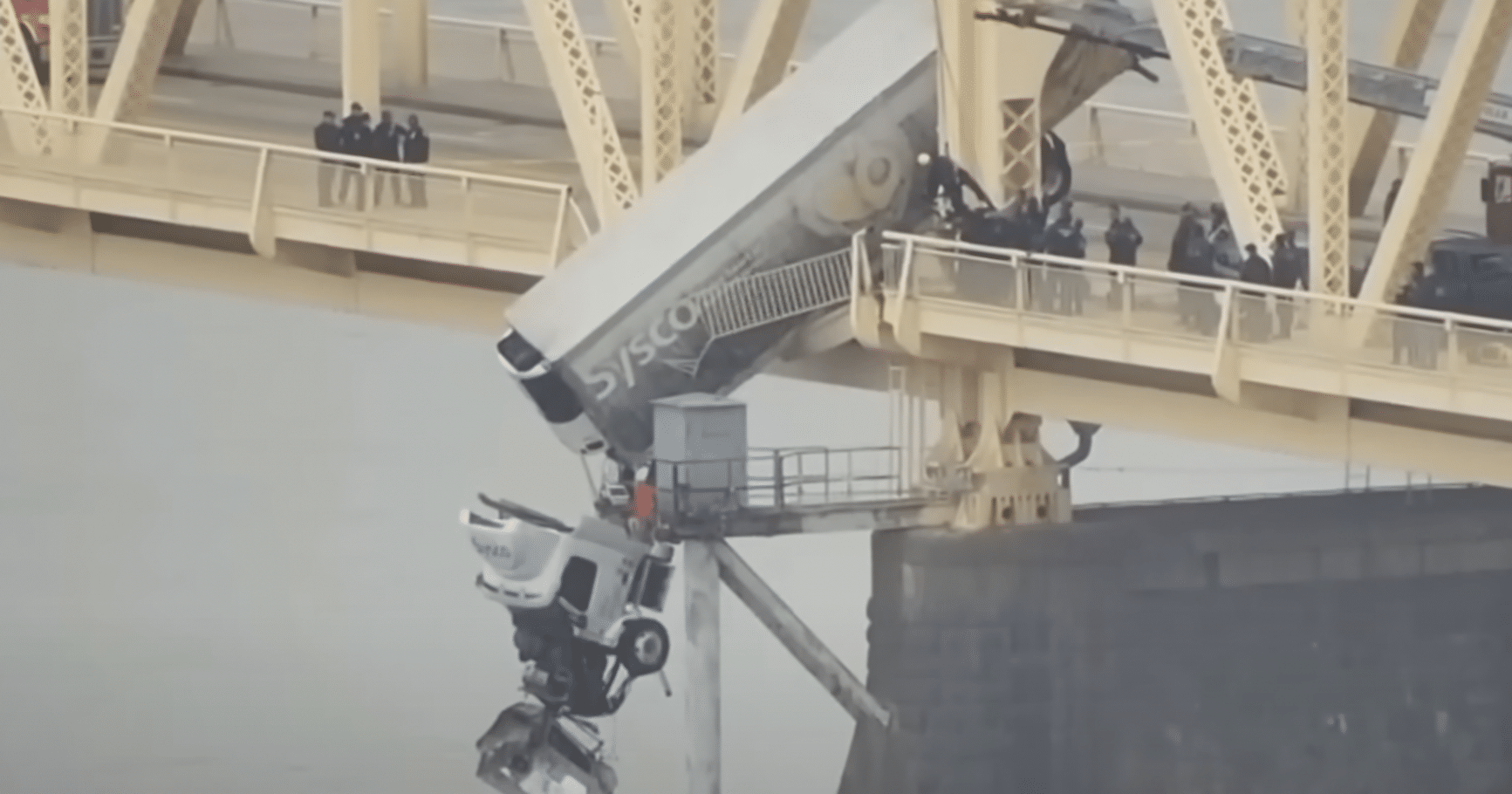 Terrifying Dashcam Footage Captures Semi Truck Hanging off Bridge